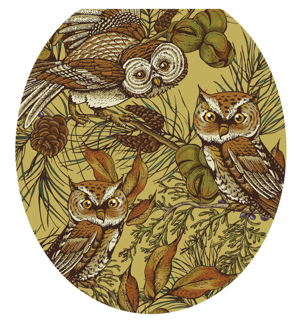 Rustic Owls in Pine Toilet Seat Decal – Toilet Tattoos Nature Static Cling Vinyl Lid Cover Fits Round & Elongated Seats Toilet Tattoos Toilet 
