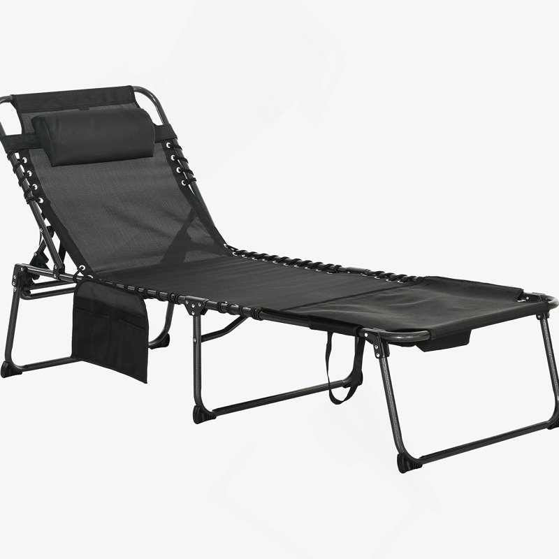 Outsunny Folding Chaise Lounge With 5-Level Reclining Back, Outdoor Tanning Chair With Reading Face Hole And Side Pocket, Ideal For Beach, Yard, And Patio