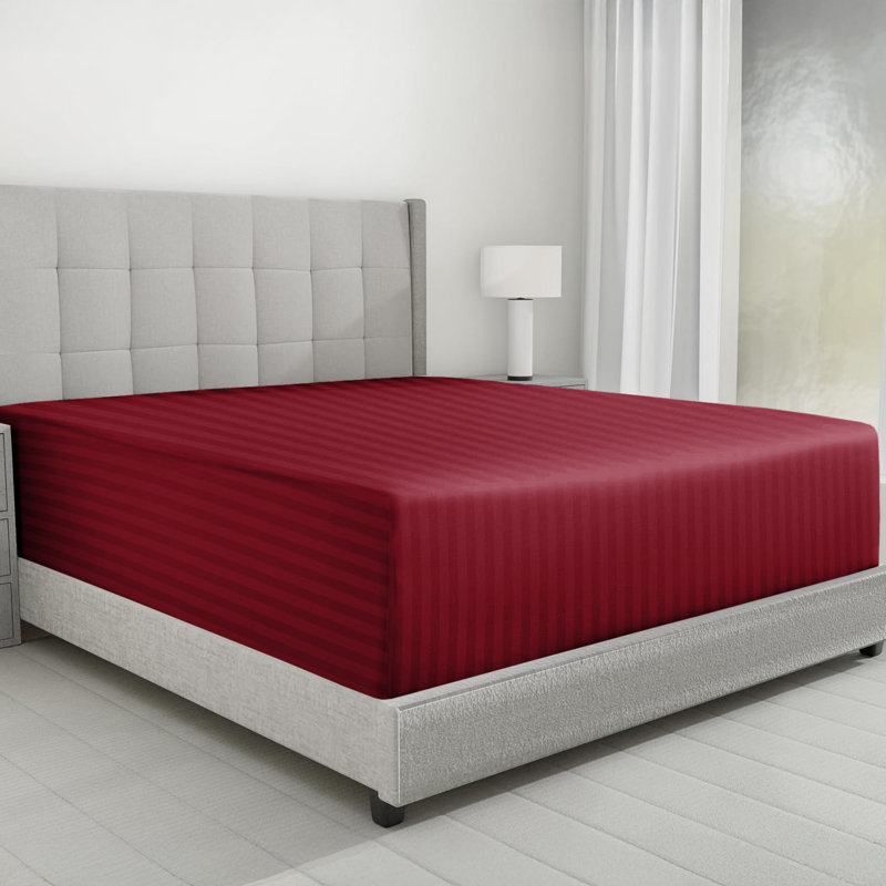Microfiber Striped Fitted Sheet, Burgundy, Super King (6')