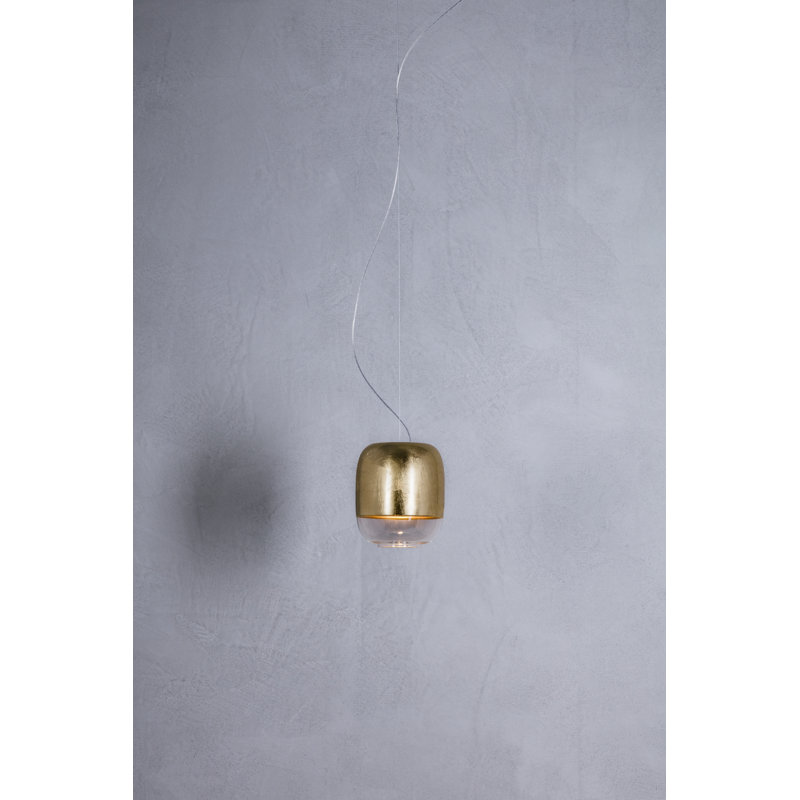 Gong 1 - Light Chrome LED Single Pendant, No, Golden Leaf, 200cm H x 30cm W x 30cm D