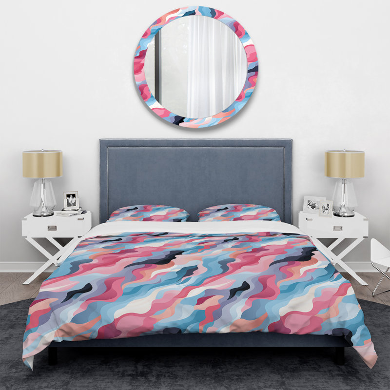Bleu et rose Nomad Camo Elegance III - Ensemble de housse de couette abstrait - Microfibre de polyester