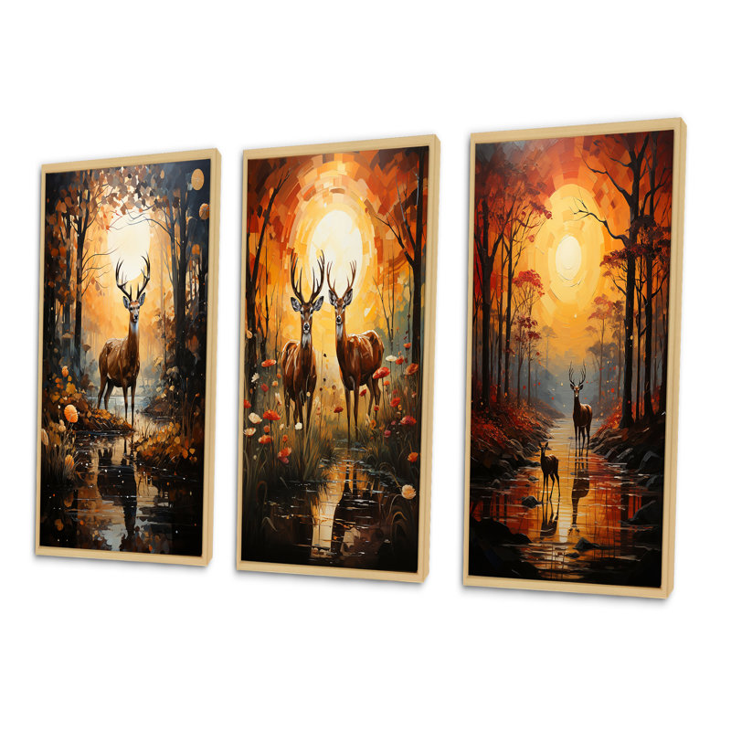«African Savannah Symphony», 3 pièces sur toile, Cadre naturel flottant, H 28 po x l 36 po
