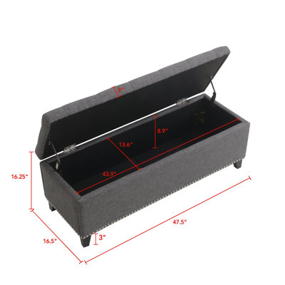 Pouf de rangement, banc de rangement avec charnière à fermeture sécurisée, pouf capitonné en lin pour salon