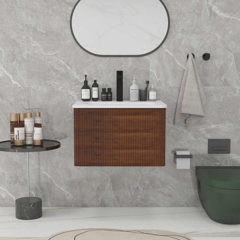 Meuble-lavabo rayé, Noyer
