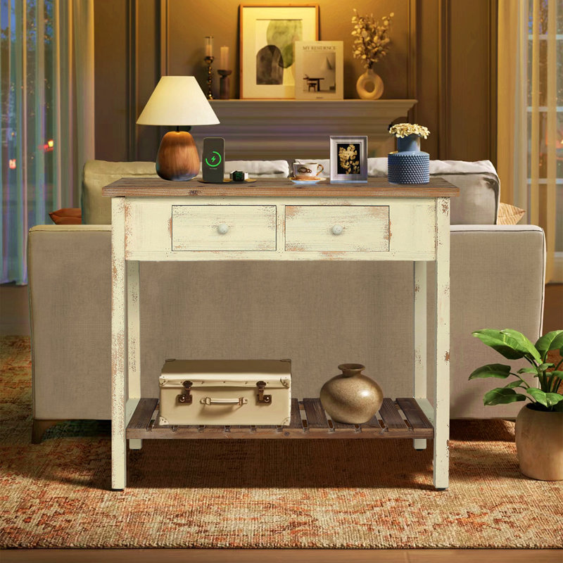 Console à deux tiroirs avec tablette ouverte Vintage