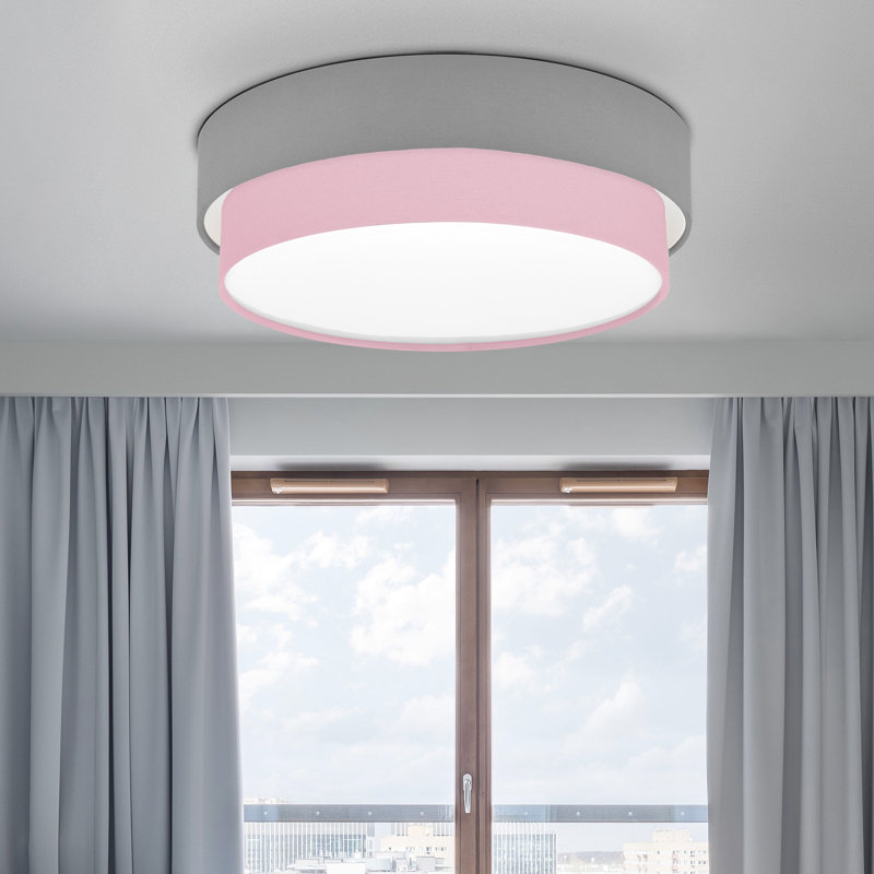 Elanaz Fabric Flush Mount, Grey, Pink