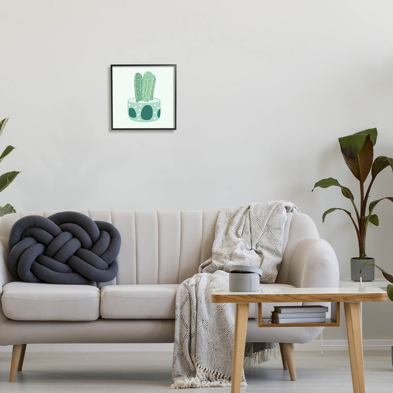 Art numérique giclée à motif de cactus décontracté vert par Lil 'Rue, Giclée encadrée noir minuit