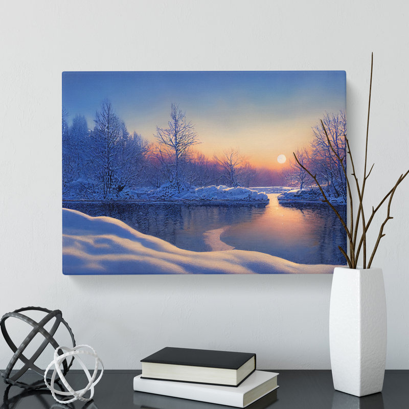 Winter Forest Lake Sunrise - Wrapped Canvas, 40cm H x 60cm W x 3cm D