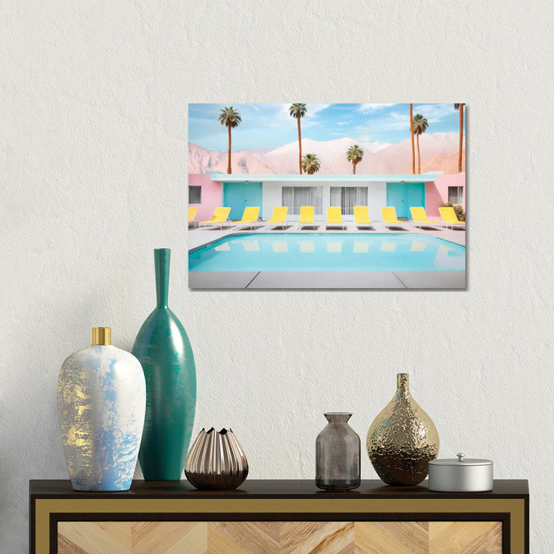 Palm Springs Pool Day - reproduction d'art murale encadrée, H 12 po x l 18 po, Toile tendue, Ne s’applique pas