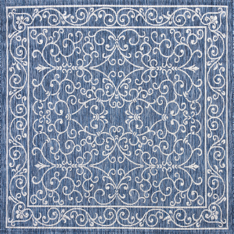 Tapis d'intérieur / extérieur bleu marine / gris à tissage texturé Hagerman, Carré 7 pi 9 po