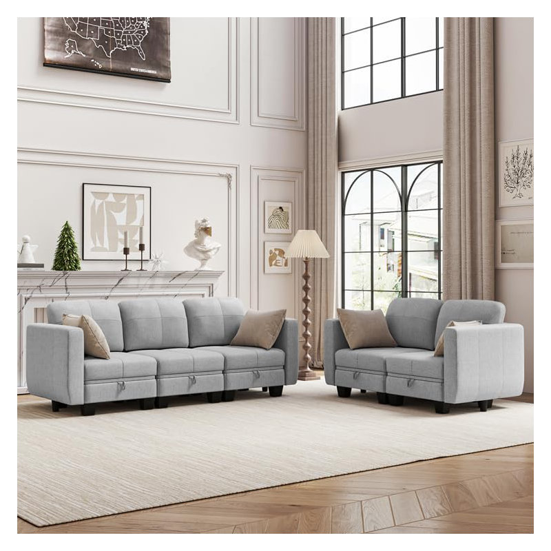 5 Seater Fabric Corner Sofa , Light Grey
