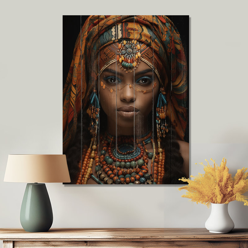Merima, beauté ornée d'Afrique III sur bois, H 20 po x l 10 po x P 0,78 po