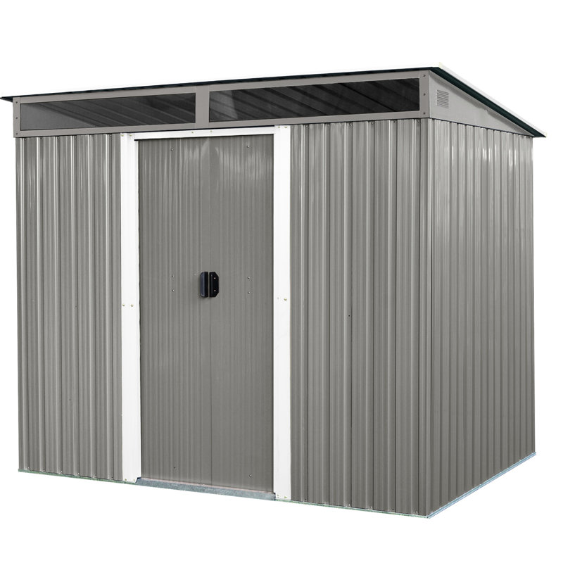 8 X 6 Ft Outdoor Storage With Lockable Doors & Transparent Panel - And Rust- Galvanized Steel 8Ft 6Ft Sliding Keeps Items Dry Protected