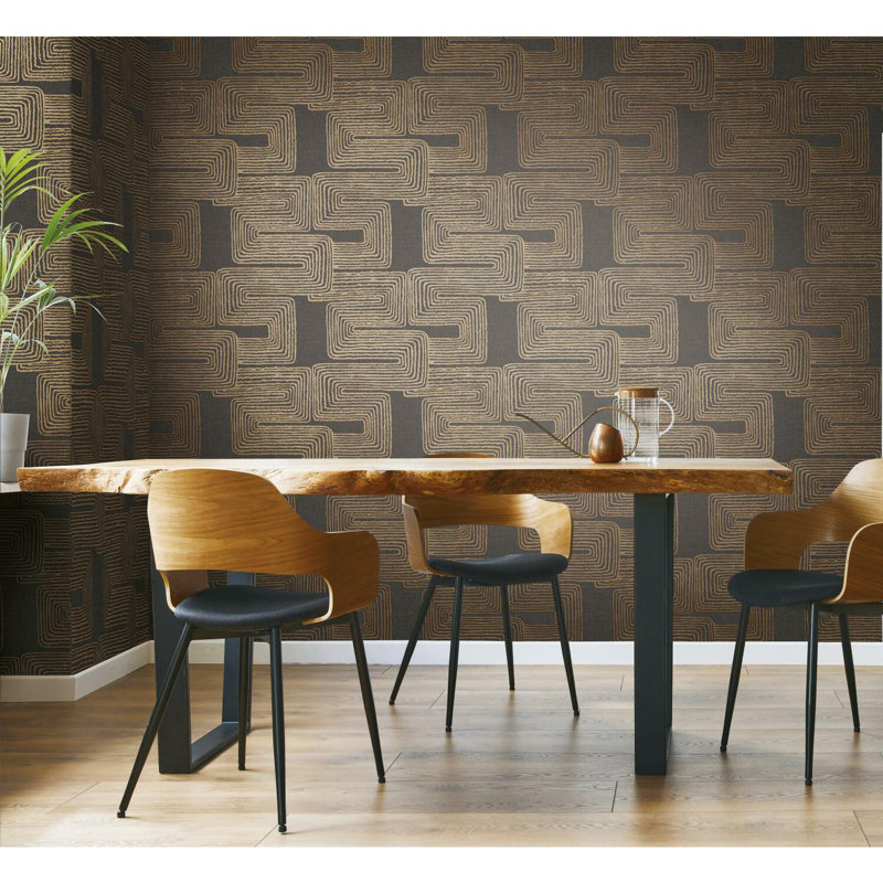Peel & Stick Geometric Roll, Black/Gold