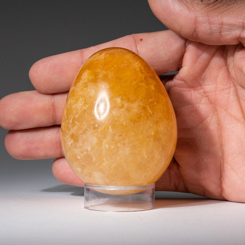 Genuine Polished Lemon Quartz (3") Egg from Brazil, Orange, 2.5" H x 1.75" W x 1.75" D
