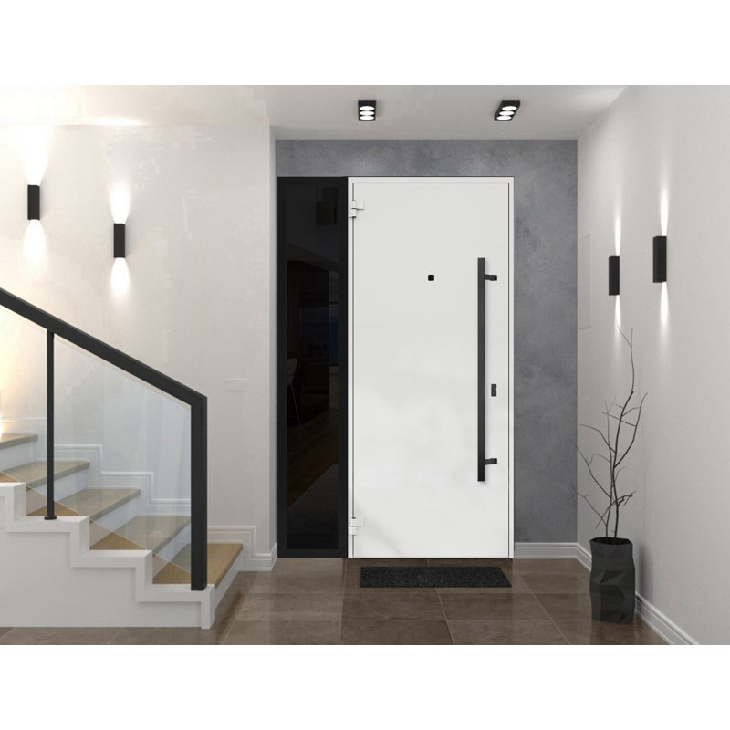 Modern Black Enamel Steel Front Door with Side Window