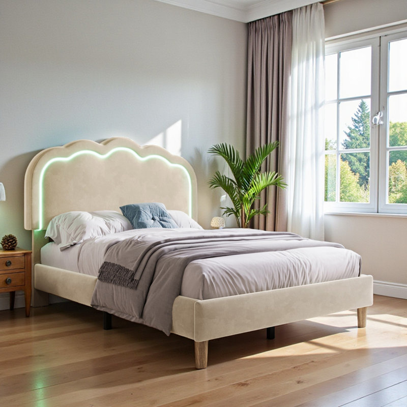 Upholstered Bed, Beige