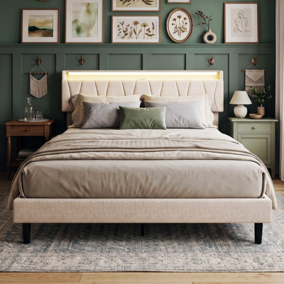 Upholstered Linen Platform Bed