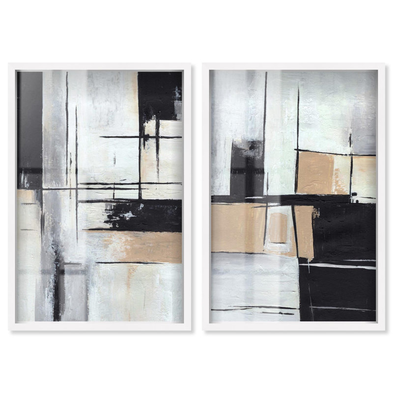 «Neutral Luxe Art», ensemble de 2 panneaux par Shadowbox , H 31 po x l 21 po, Blanc