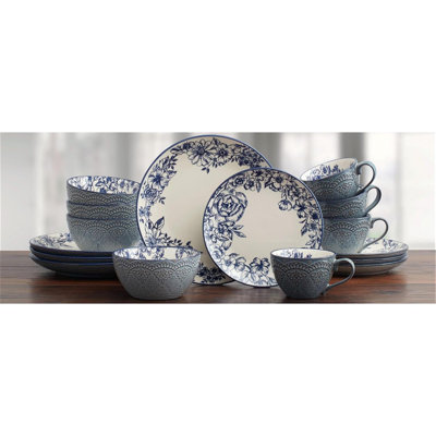 Gabriela 16 Piece Dinnerware Set Service For 4 Durable Stoneware Plates Bowls And Mugs With Elegant Pattern Dishwasher Safe