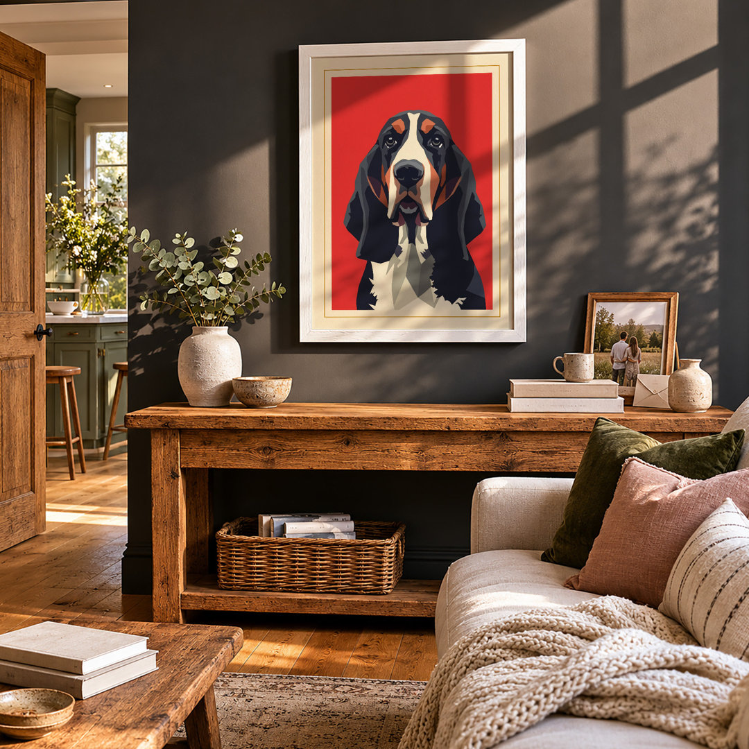 Basset Hound Portrait Modern - Framed Print