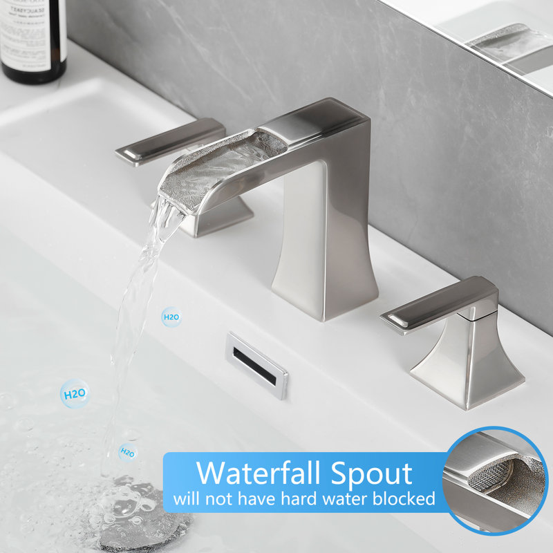 8 Inch Widespread Bathroom Faucet For Sink, 3 Hole Brushed Nickel, Pop Up Drain, Double Lever Handle Sink Tap With Hose Drain And Hose,