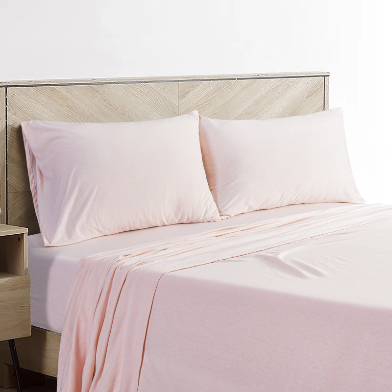 Ensemble de draps en jersey grand respirant en jersey 4 pièces | Toutes saisons, rosé, Rougir