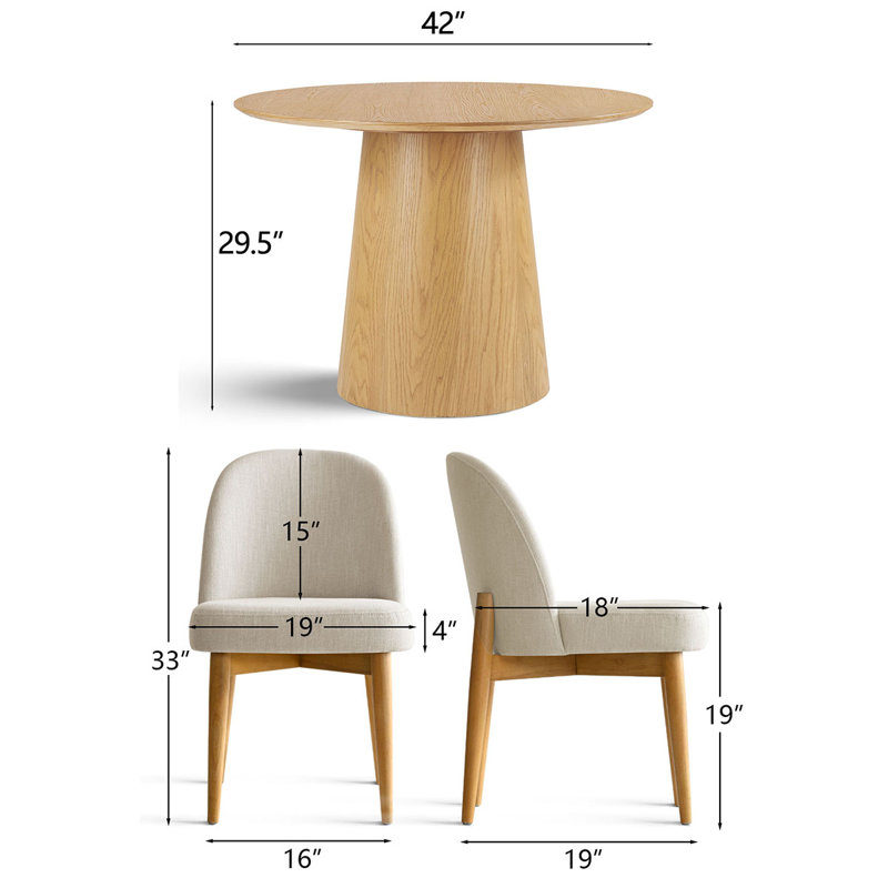 Gweneva 42" W 5-Piece Veneer Dining Set, Beige