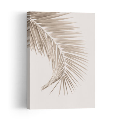 Tan Leaf Delicate Elegant Minimalist Palm Nature Tropical Wall Art Print 1 Piece Wrapped Canvas Wall Art