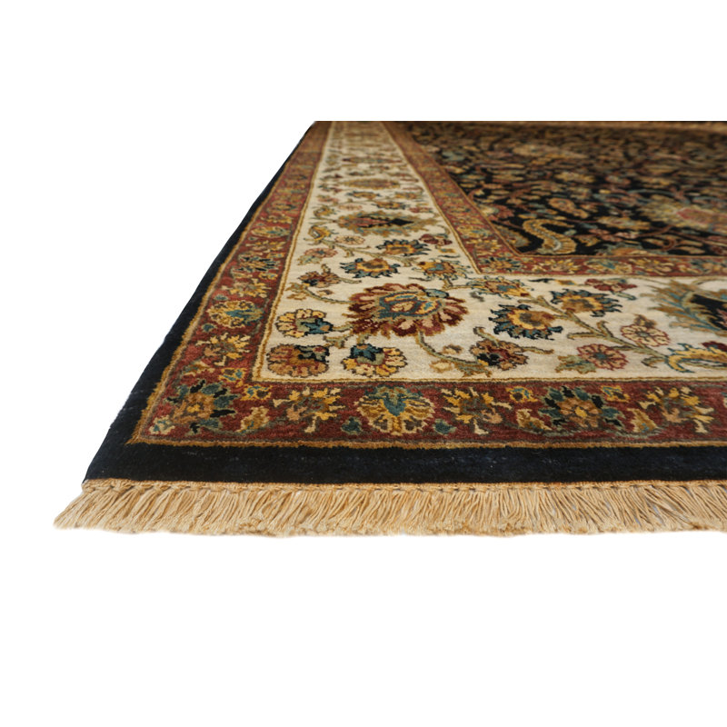 Tapis noir / os en laine noué à la main Silver Screen, Rectangle 8 pi x 10 pi