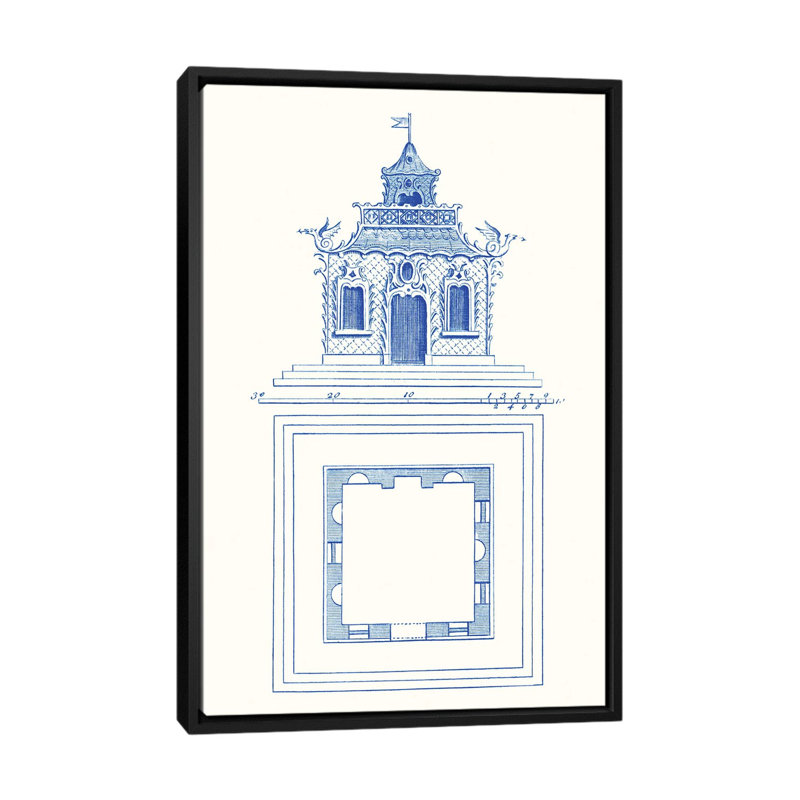 «Pagoda Design I», impression sur toile, H 60 po x l 40 po x P 1,5 po, Papier d'art encadré noir