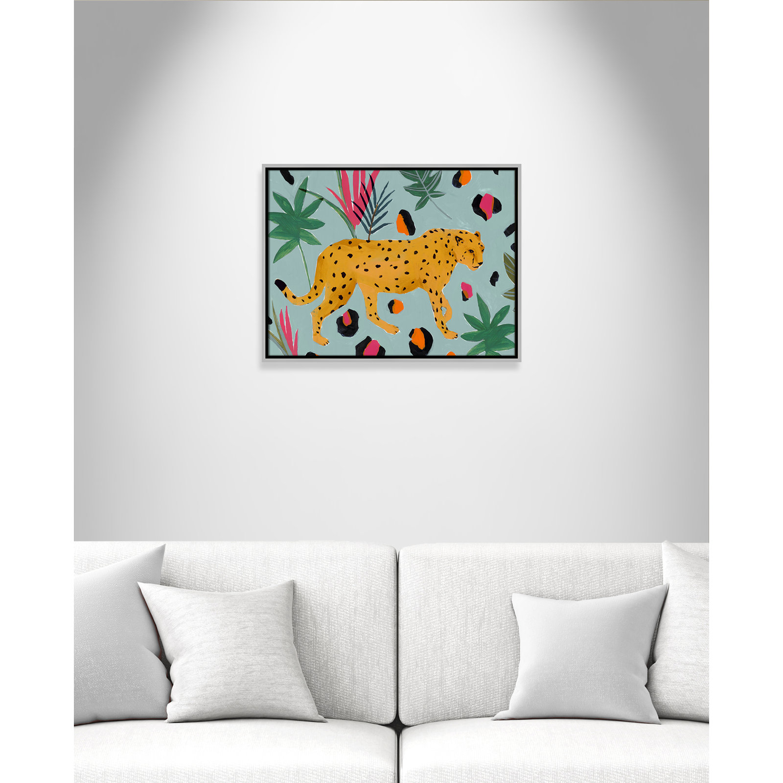 Nyles "Walking Cheetah II" Painting by Isabelle Z, 19.5" H x 25.5" W x 2" D, Silver Framed Canvas