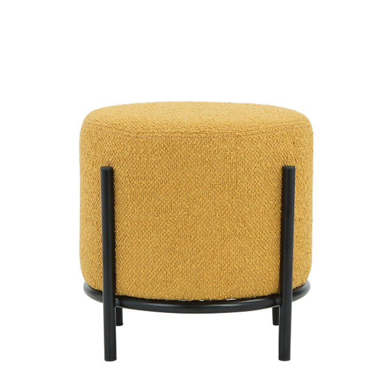 Yellow Polyester Round Upholstered Iron Accent Stool