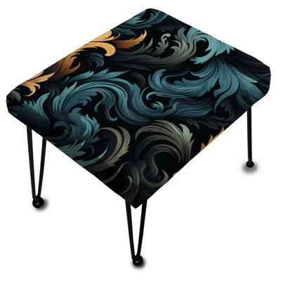 Black Ink Seamless Calligraphy Flourishes - Damask Rectangle Ottoman