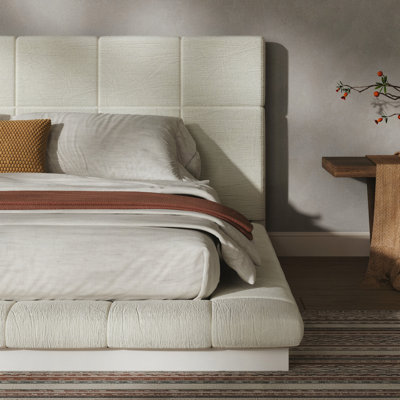 Square Tufted Upholstered Bed Frame with Padded Headboard, Low Profile Metal Slat Base, Anti-Collision Padded Surround, No Box Spring Needed, Easy to