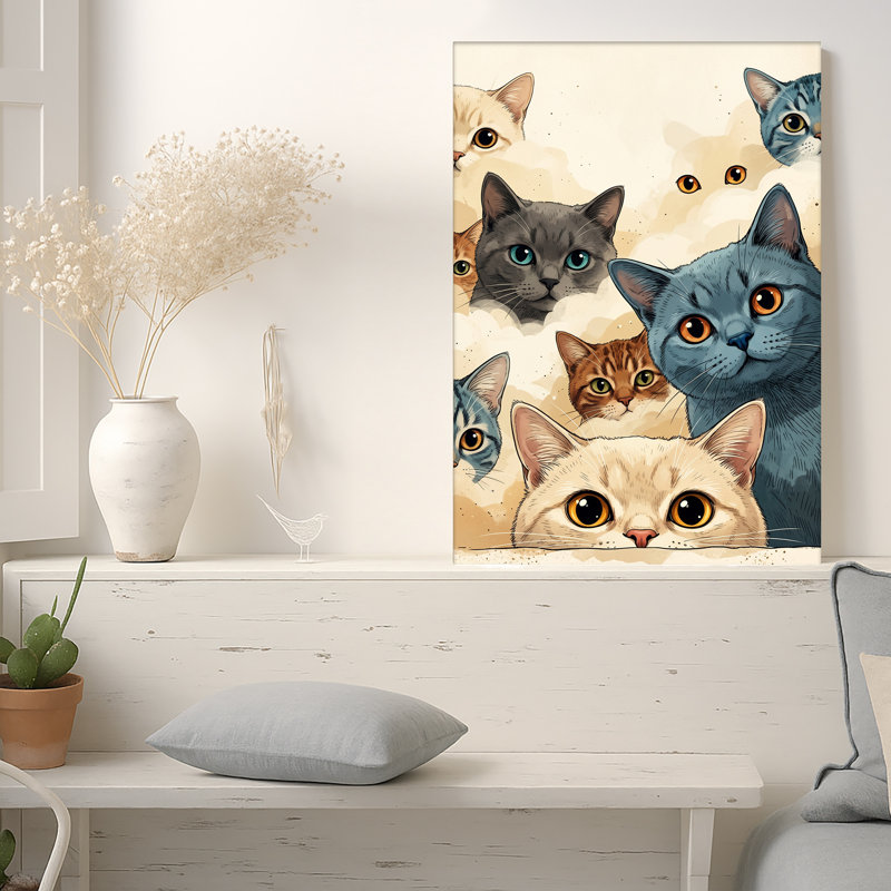 Toile bleue sur fond beige, 24"H x 18"W