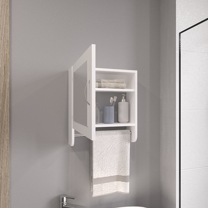 Armoire à pharmacie blanche à miroir avec porte-serviettes, H 19,7 po x l 17,7 po - Classy and Space for Bath Kitchen, Armoire à deux tablettes avec support, intérieur sophistiqué