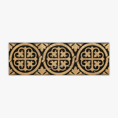 Nero Marquina Polished Leaf Gold Engraving Marble 6x18 Decorative Border