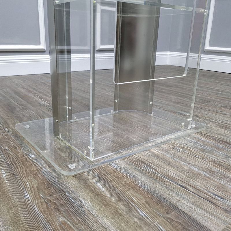 Pupitre en plexiglas transparent incurvé en acier inoxydable brossé