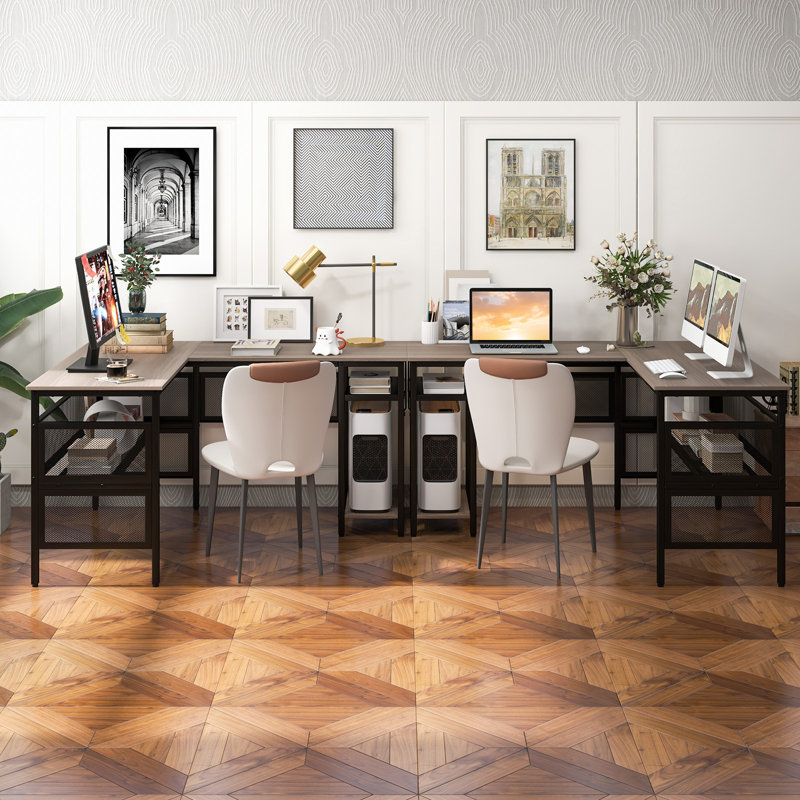 L-Shaped Metal Base Computer Desk
