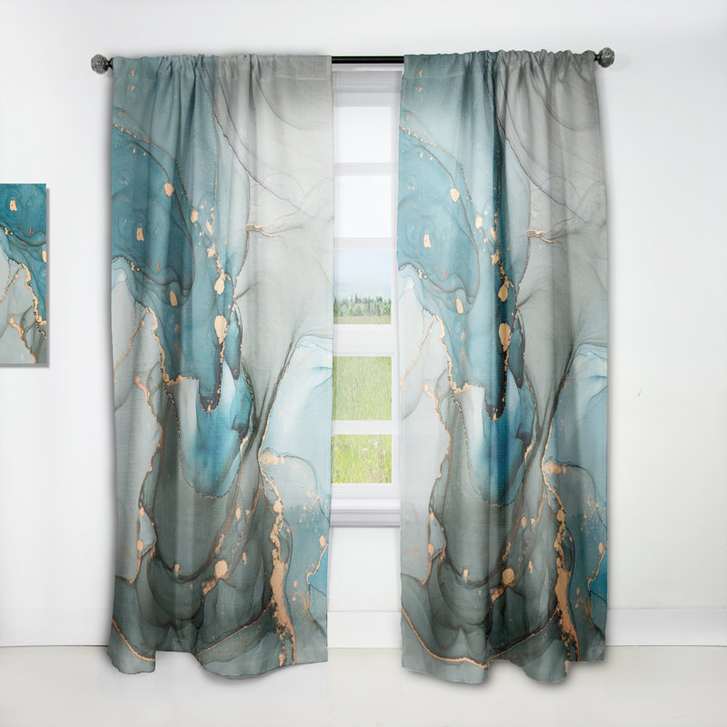 Marbre turquoise infusé d'or - Rideau moderne - Velours obscurcissant - 1 panneau