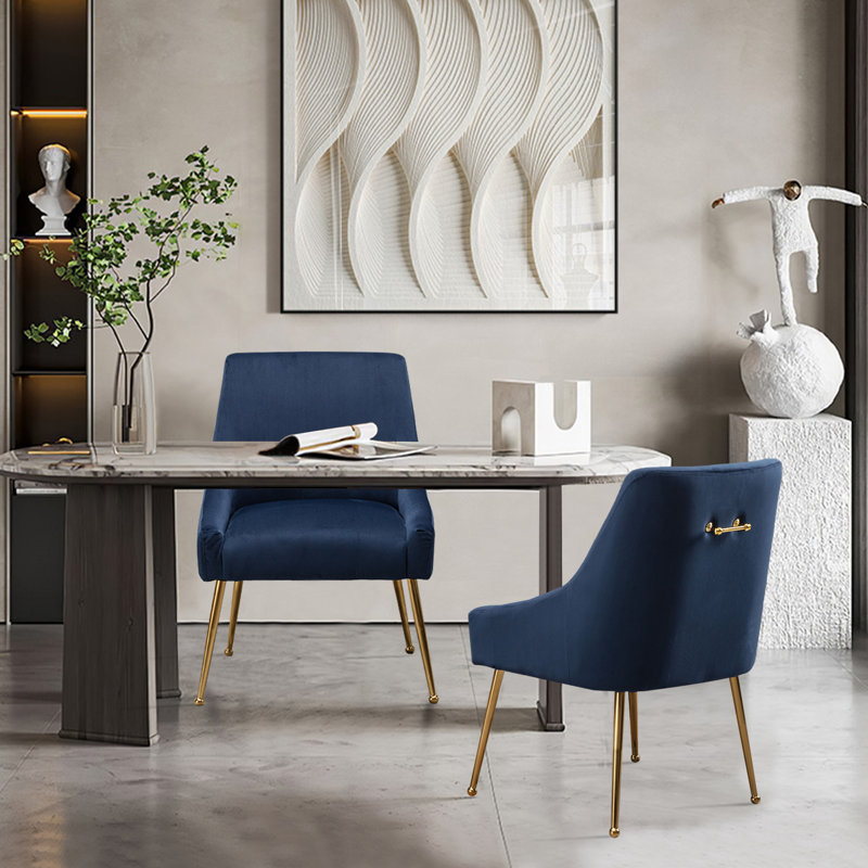  Chaise d'appoint rembourrée Krafick, Velours bleu marine