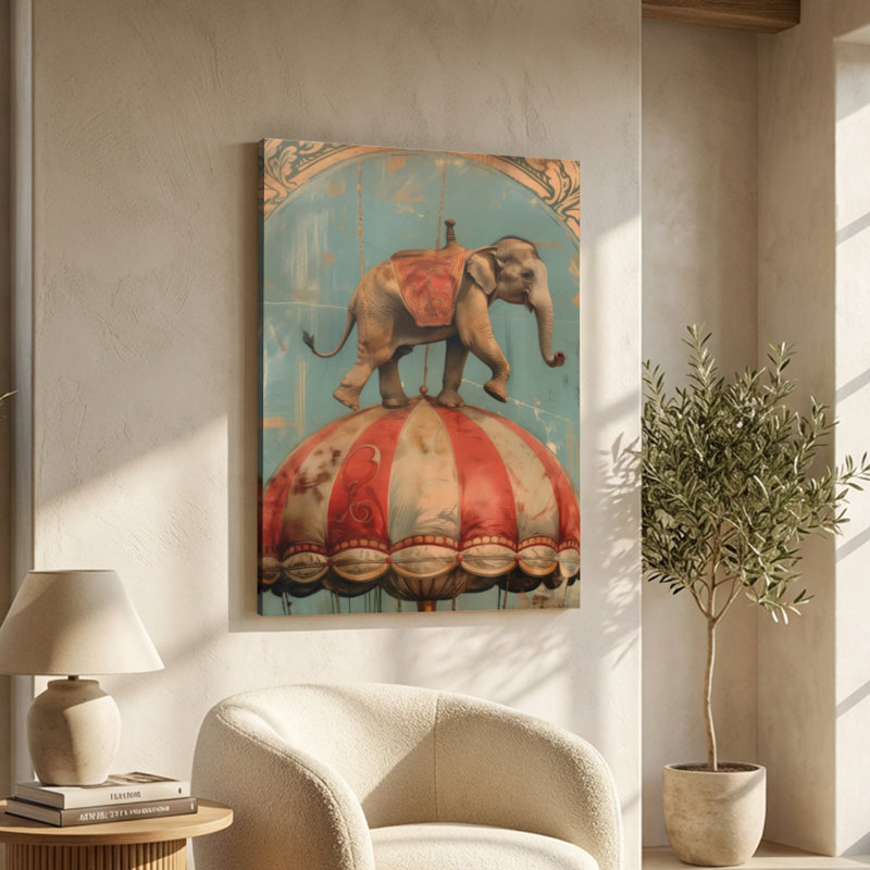 «Nostalgic Vintage Elephant on Circus Tent Dome», impression sur toile