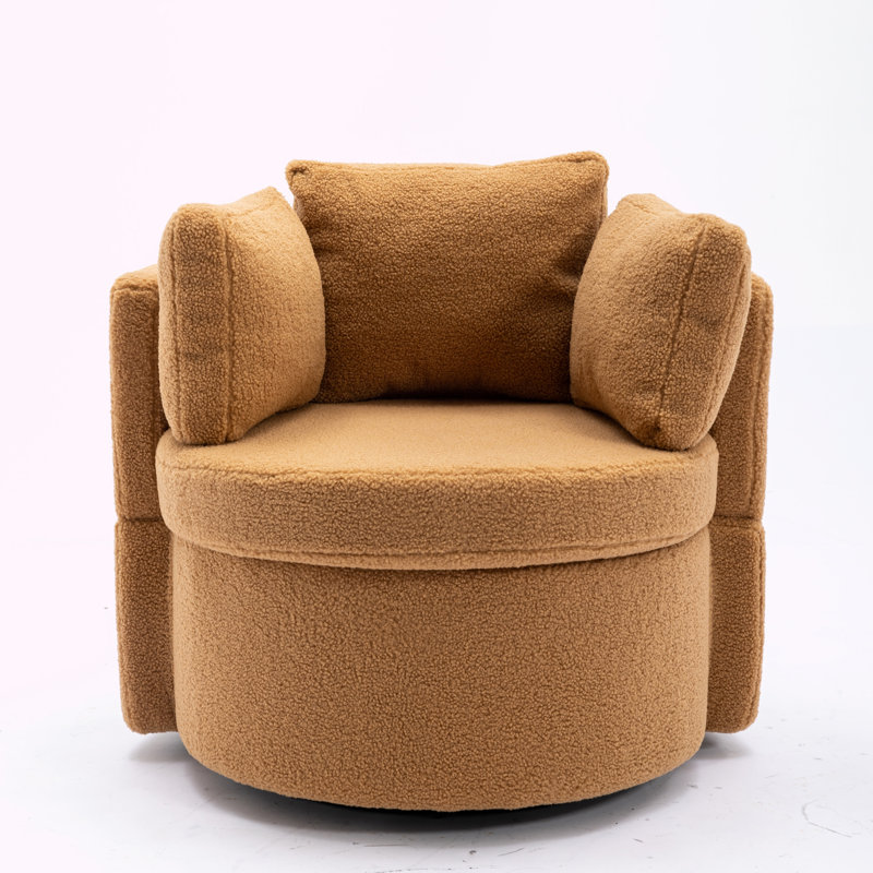 Hever Upholstered Swivel Barrel Chair, Wool Brown
