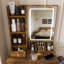 Ensemble de coiffeuse à maquillage compact avec lumières à DEL, tiroirs et fauteuil à coiffer-1548478439