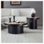 Ensemble de 2 tables basses rondes avec dessus en pierre frittée, tables gigognes noires en MDF pour le salon-1946973093