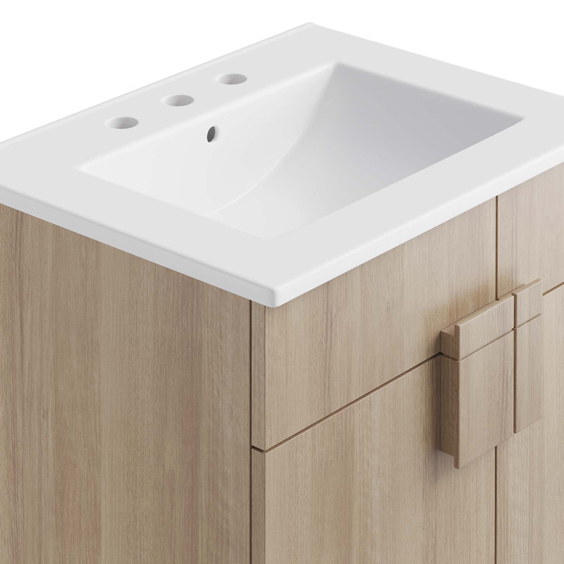 Modway Miles 23'' Free Standing Single Bathroom Vanity with Ceramic Top, Oak