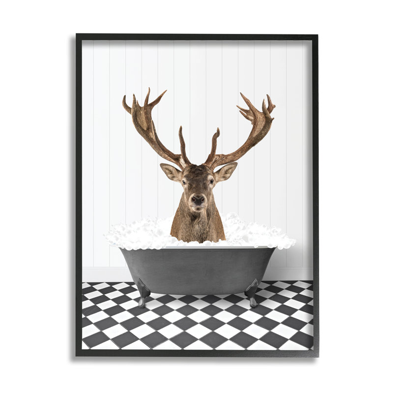 «Trinx Deer In Vintage Bathroom», art giclée par lettré et doublé, H 20 po x l 16 po x P 1,5 po, Estampe numérique Farmhouse