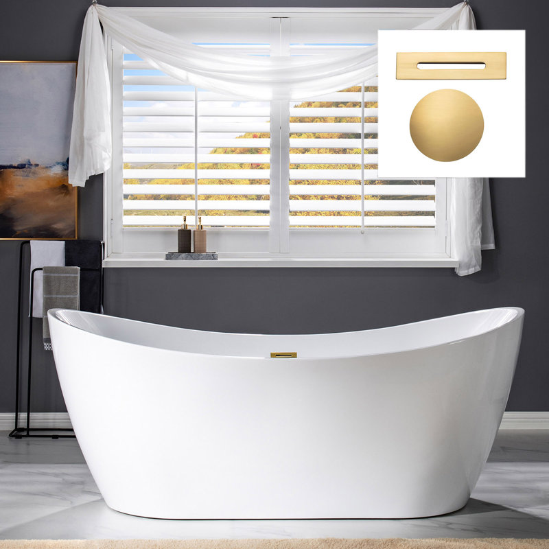 Vital 71'' x 31.5'' Soaking Acrylic Bathtub, White, Brushed Gold