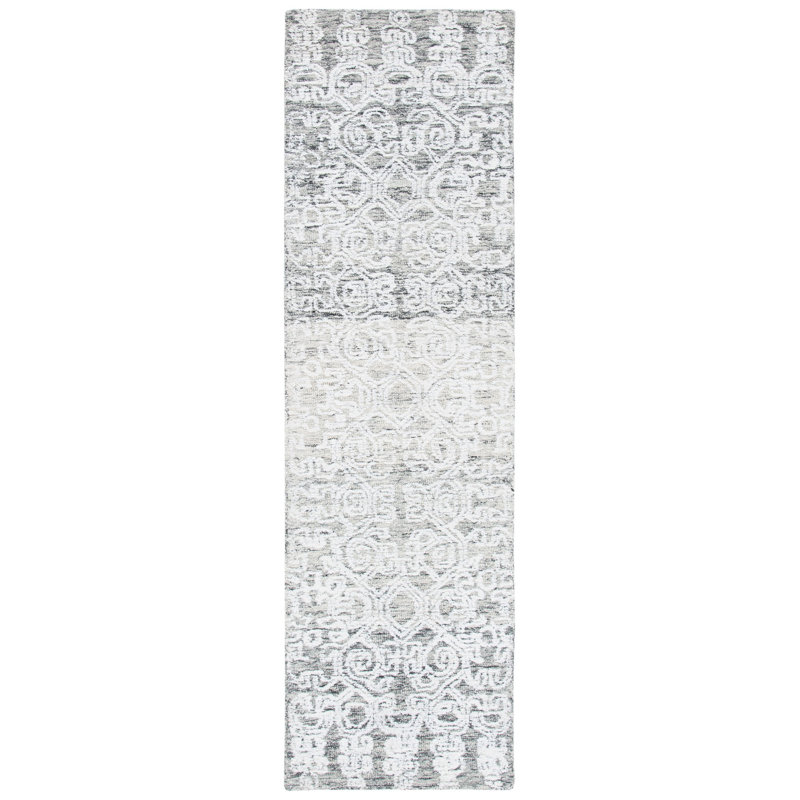Ildo Hand Tufted Wool/Viscose/Cotton Geometric Rug in Charcoal/Ivory, Runner 2'3" x 8'